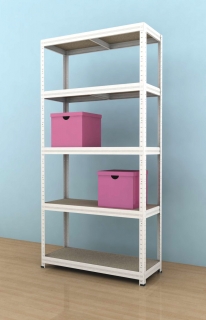Kovový regál Futur 1600x900x350/5, biela, 350kg/pol.