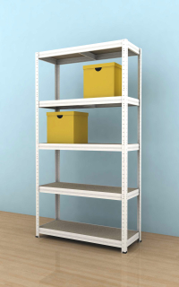 Kovový regál Futur 2000x900x350/5, biela, 350kg/pol.