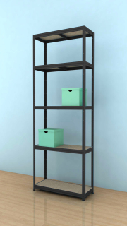Kovový regál Futur 1800x750x350/5, čierna, 350kg/pol.